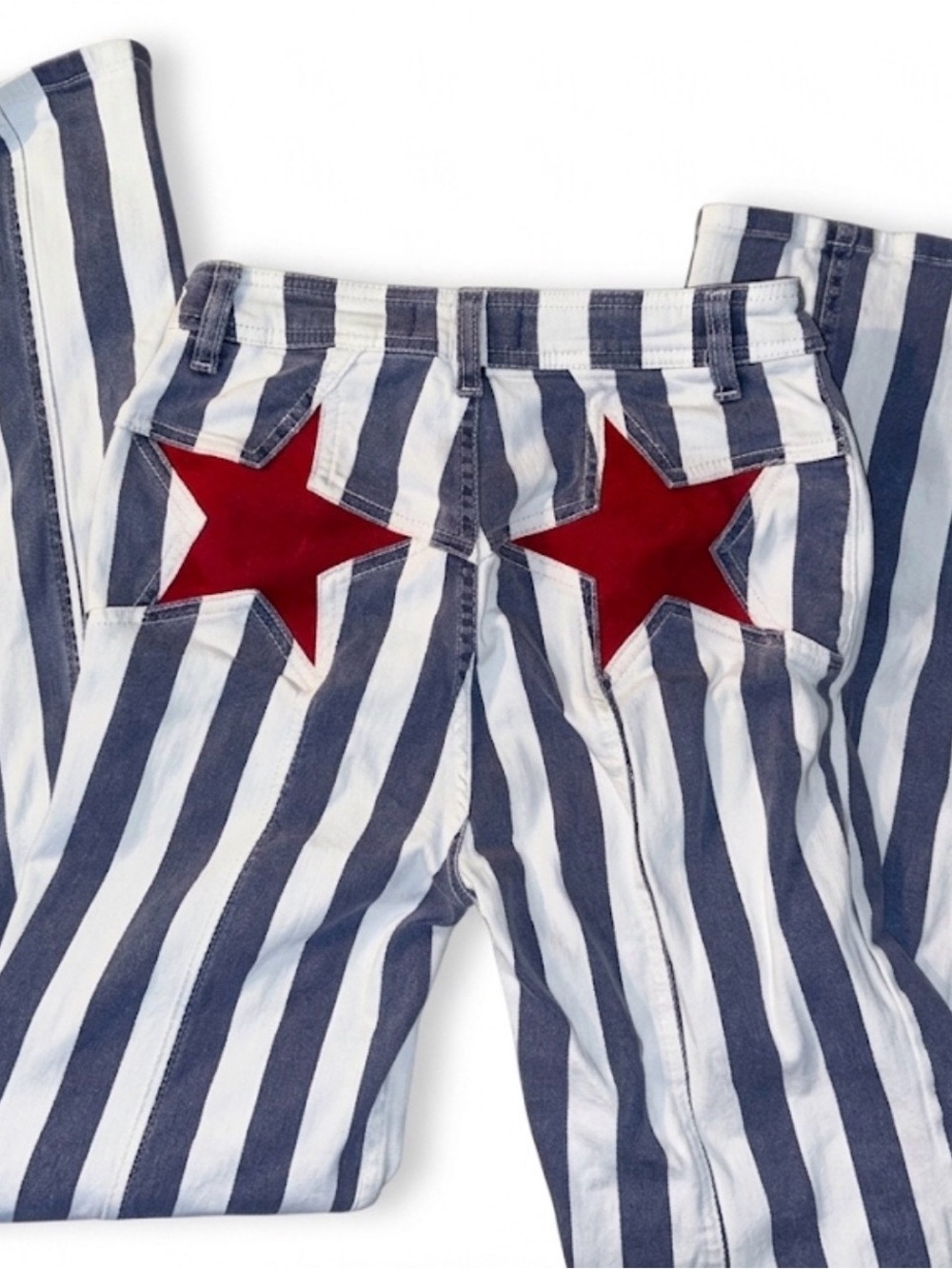 Free People Firecracker Striped Flare Jeans Star Appliqué Patch 28